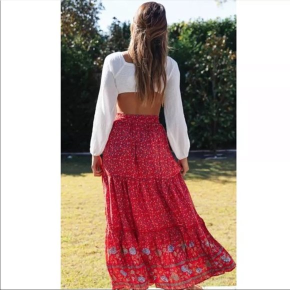 Long Maxi Boho Floral Gypsy Print Skirt Crochet - Picture 3 of 16